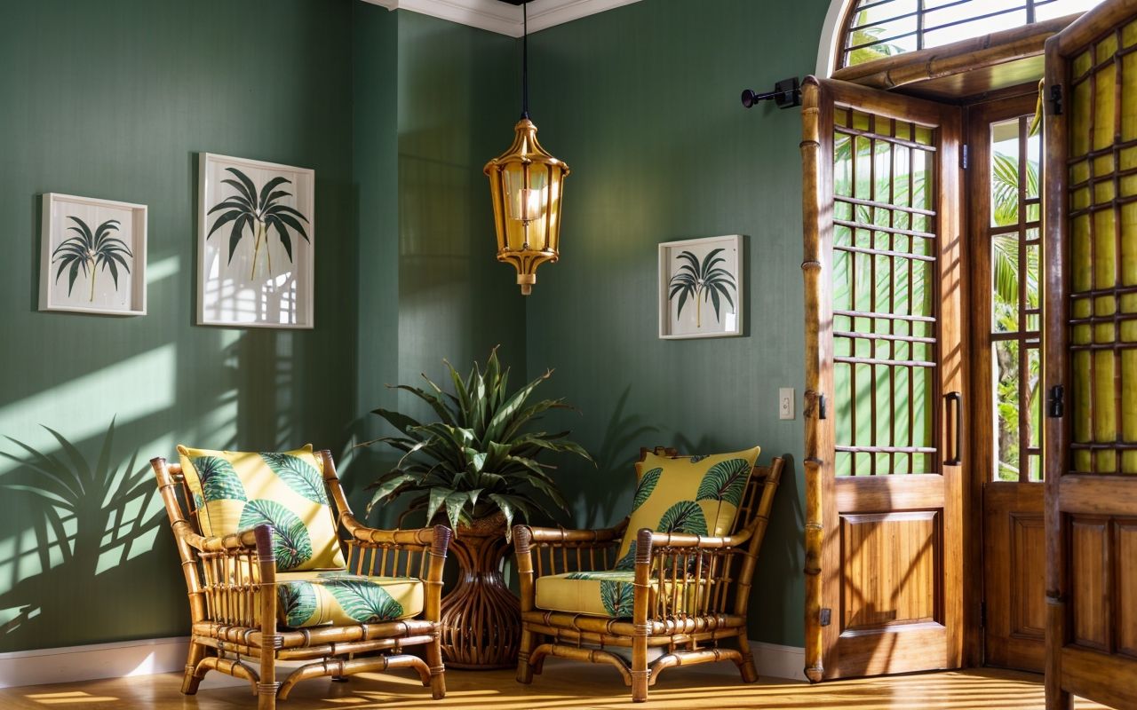 Кресла в стиле ямайский колониал: бамбук и ткани с ананасовым принтом