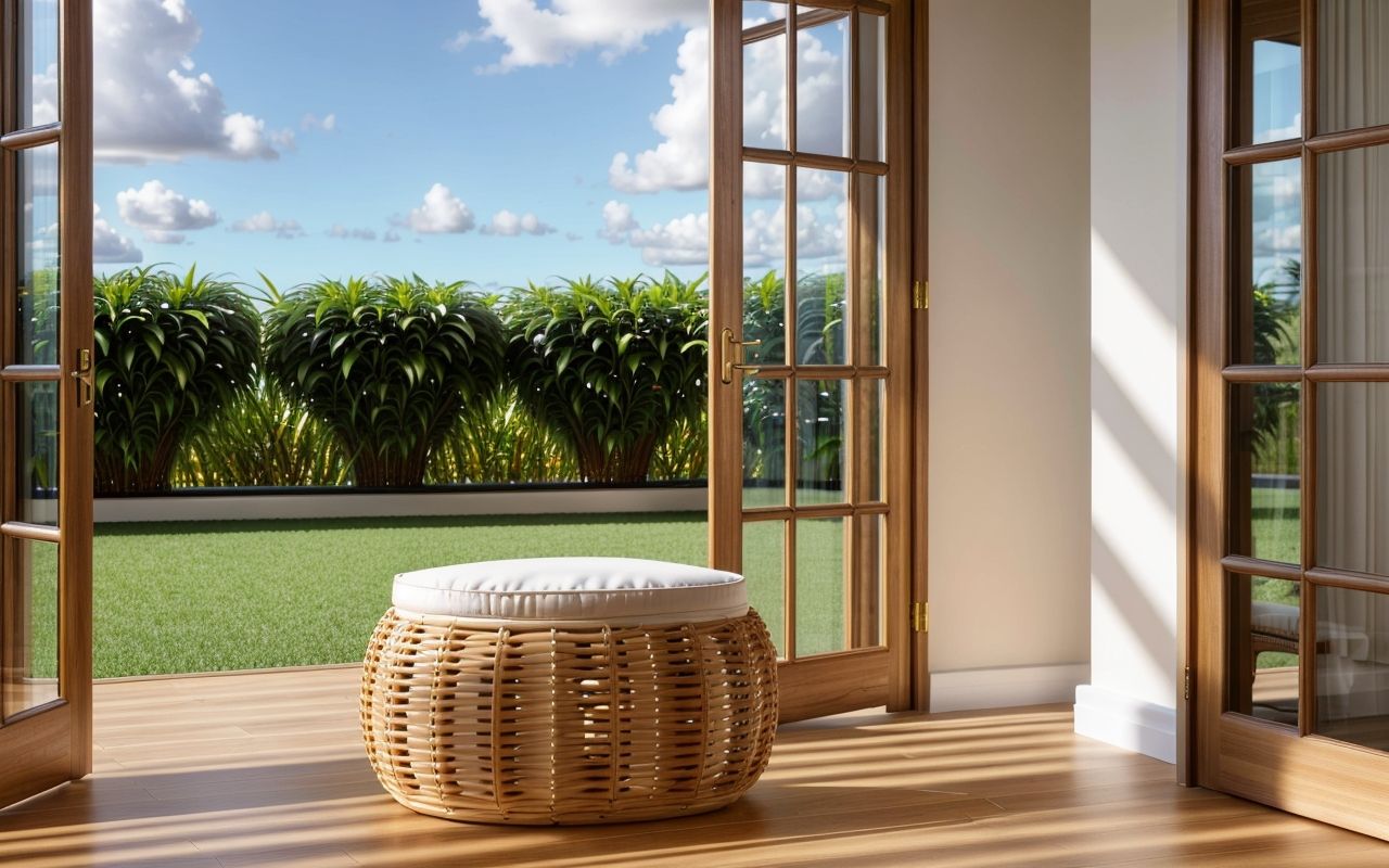 Пуфы из ротанга с мягкой вставкой: комбинация жесткости каркаса и комфорта